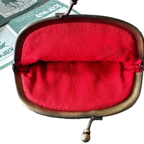 The Farmhouse Floral Embroidered Velvet Coin Purse Coral - Picture 3 of 7